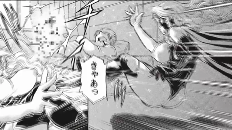 室内 · 全身 · 漫画 · 高叉连体衣 · 披风 · 战斗 · 惊叫 · 踢击