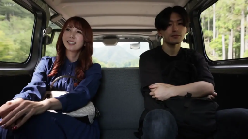 坐姿 · 中景 · 微笑 · 手提包 · 交流 · 车内 · 蓝色连衣裙 · 户外风景