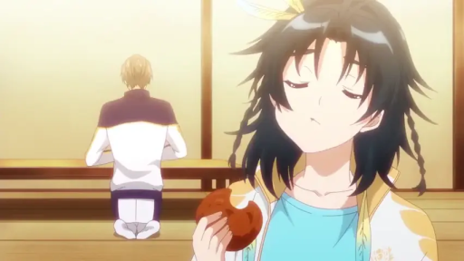 跪坐 · 和室 · 中景 · 閉目 · 運動服 · 麵包 · 动漫 · 吃東西