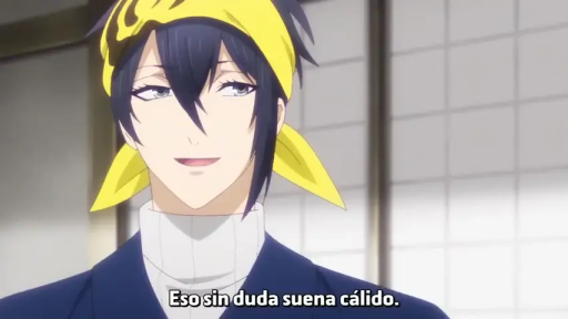 室内 · 顔部のクローズアップ · 站立 · 微笑 · 谈话 · 动漫 · 蓝色高领