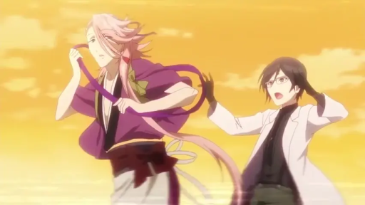 Medium shot · Outdoor · 惊讶 · 丝带 · 奔跑 · 动漫 · 追逐 · 和服与白大褂