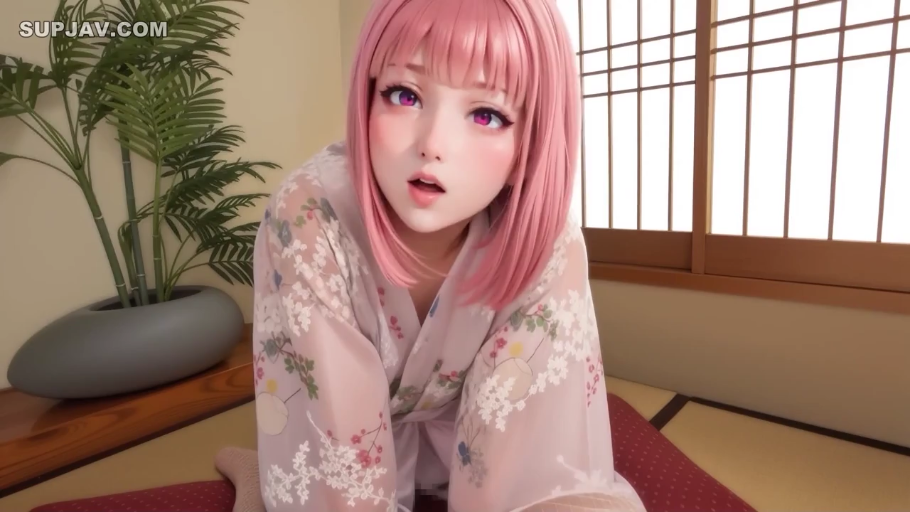 跪坐 · 脸部 · 和室 · 迷离 · 盆栽 · 诱惑 · 粉色和服 · 动漫风格