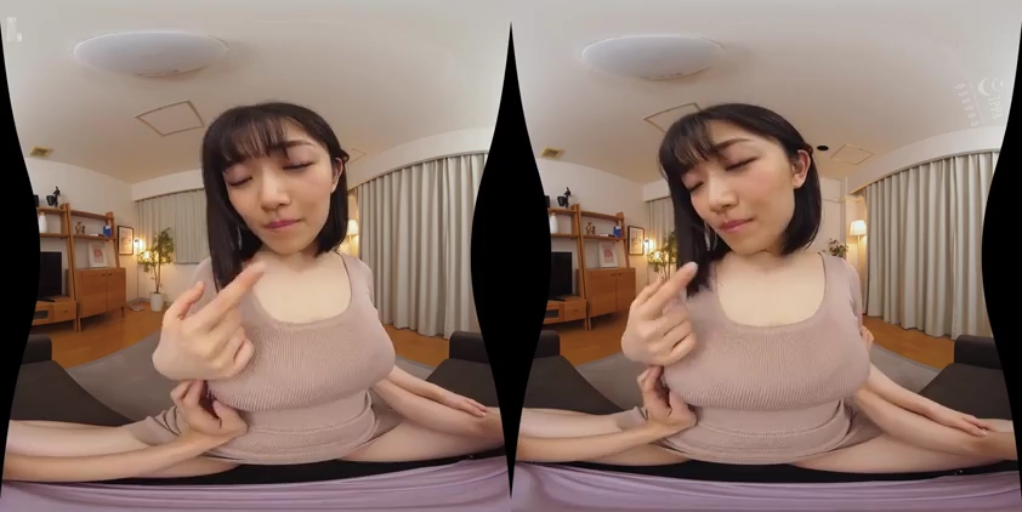 坐姿 · 中景 · 微笑 · 客厅 · 被摸 · VR · 针织连衣裙