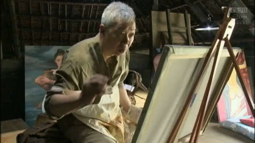 Sitting Posture · 专注 · Apron · 上半身 · Art Studio · 画家 · 画布 · 绘画