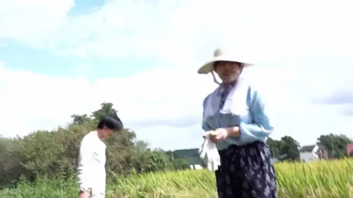 站立 · 中景 · 微笑 · 走动 · 手套 · 碎花裤 · 户外农田 · 乡村风格