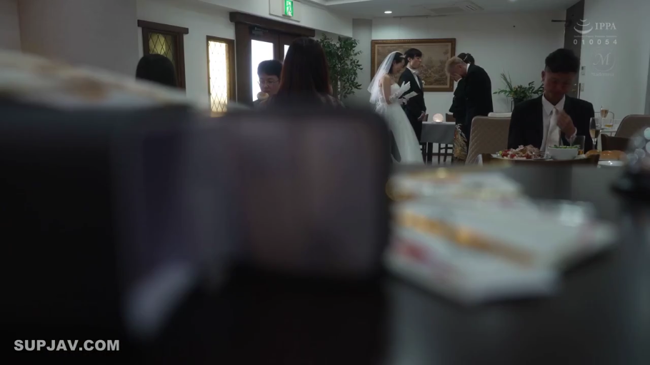 站立 · 婚纱 · 头纱 · 中远景 · 举行婚礼 · 庄重 · 婚礼现场 · 遮挡视角