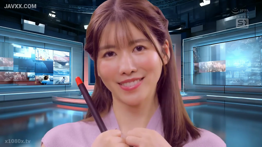 面部特写 · 职业微笑 · 新闻演播室 · 教鞭 · 淡紫色针织衫