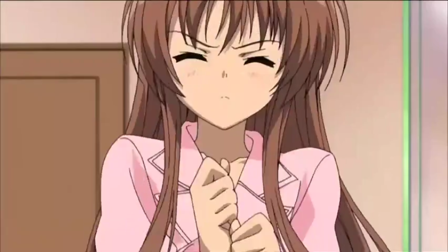 Indoor · Half-body close-up · Pink coat · 双手握紧