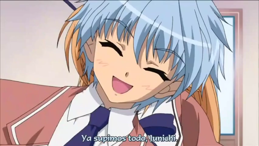 室内 · 校服 · 面部特写 · 二次元 · 靠坐 · 欢笑 · 闭眼笑