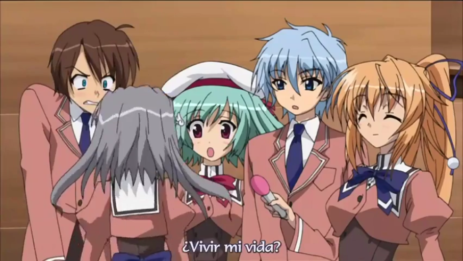 室内 · 校服 · 站立 · 中景 · 交流 · 惊讶 · 麦克风 · 动漫