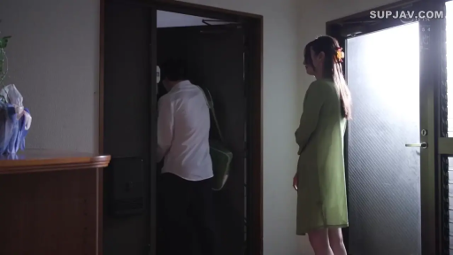 站立 · 开门 · 平静 · 提包 · 远景 · 玄关 · 绿色连衣裙