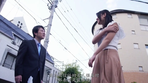 交谈 · 站立 · 微笑 · 中文字幕 · 长裙 · 户外街道 · 中远景 · 电线杆