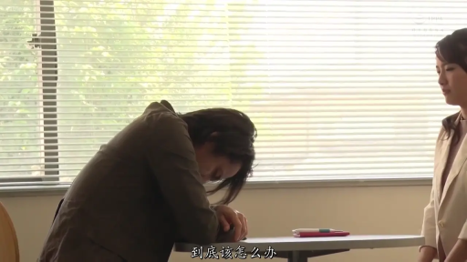 办公室 · 中景 · 职业装 · 趴在桌上 · 剧情字幕 · 愁苦 · 烦恼 · 笔和本子