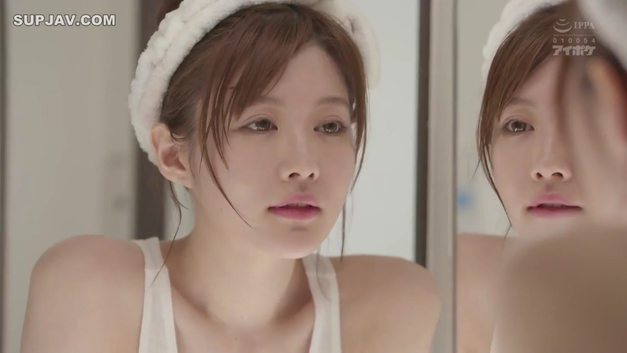 Close-up of the face · Bathroom · Stand · White tank top