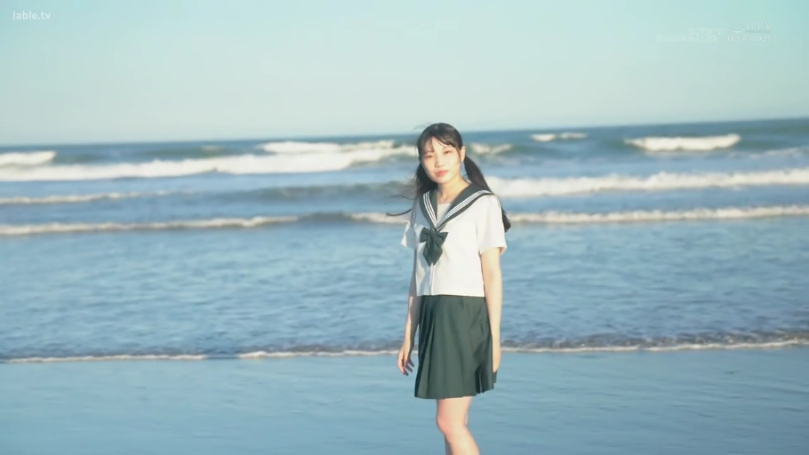 站立 · 全景 · 平静 · 注视 · 水手服 · 海滩