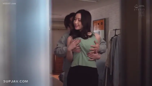 Indoor · Medium shot · Standing Posture · Smile · 成人内容 · clothes hanger · 隔衣揉乳 · 浅绿色背心