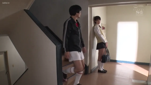 校服 · 站立 · 羞涩 · 全景 · 楼梯间 · 制服 · 书包 · 邂逅