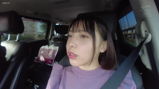 坐姿 · 车内 · 平淡 · 短发 · 头部特写 · 紫色针织衫 · 安全带 · 侧头交流