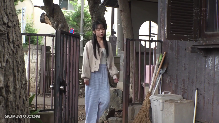 严肃 · 全身 · 站立 · 走路 · 扫帚 · 户外庭院 · 休闲夹克长裙