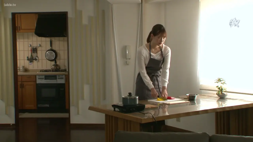 专注 · 中景 · 站姿 · 居家 · 厨房 · 围裙 · 菜刀 · 切菜