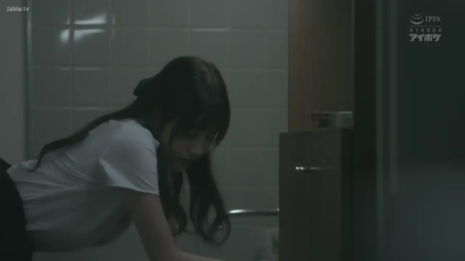 Bend over · 平静 · Bathroom · 白色校服 · dim · 瓷砖 · 侧身半身特写 · 准备洗漱