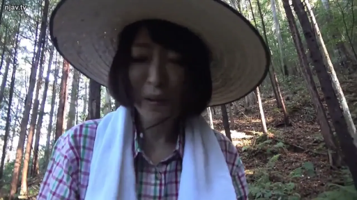 格子衬衫 · 脸部特写 · 站立 · 喘息 · 疲惫 · 草帽 · 白毛巾 · 山林