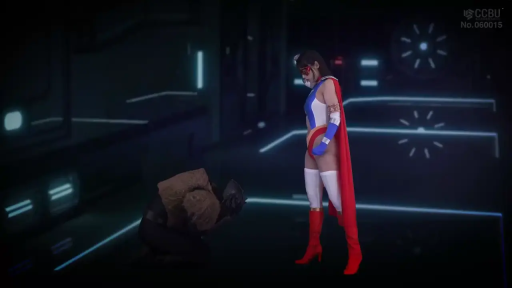 角色扮演 · 站立 · 远景 · 无表情 · Fetish · 战队Cosplay · 科幻背景棚 · 红色披风