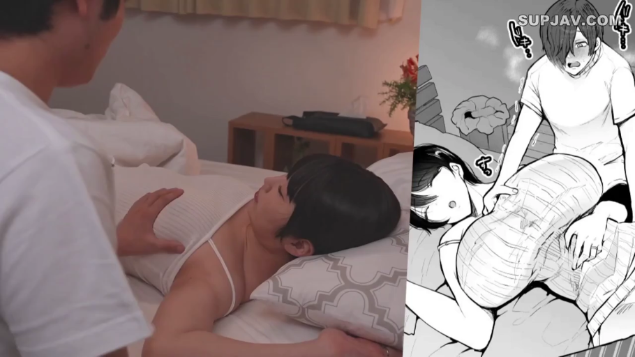 陶醉 · 枕头 · 抚摸胸部 · 卧姿 · 白色吊带 · 卧室床上 · 挑逗互动 · 漫画对比