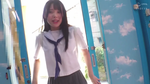 Stand · Medium shot · 偷窥视角 · JK Uniform · Outdoor · Blur · Glass door · 贴近玻璃