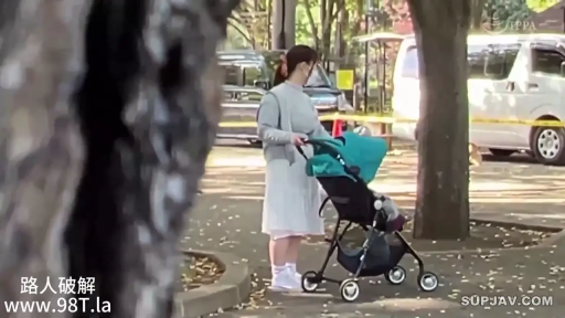 站姿 · 远景 · 戴口罩 · 灰色开衫 · 户外公园 · 婴儿车 · 推婴儿车 · 路人视角