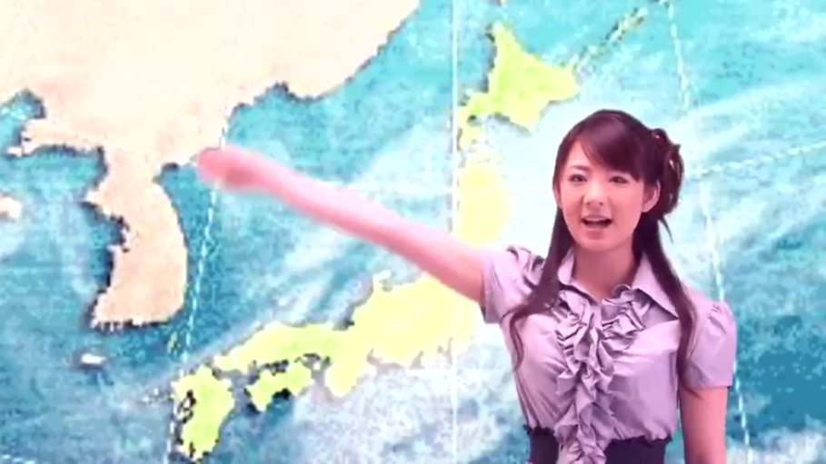 微笑 · 半身 · 演播室 · 播报 · 地图 · 荷叶边衬衫 · 日本OL · 站立指向