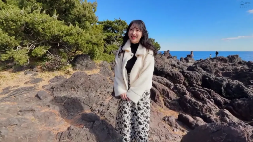 站立 · 展示 · 全景 · 微笑 · ハンドバッグ · 毛绒外套 · 礁石 · 户外风景