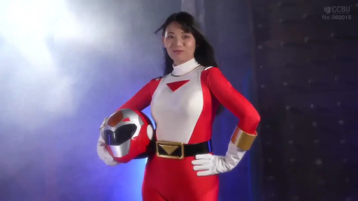 Display · Smile · Half-body · 长发 · Studio · 战队皮衣 · 单手叉腰 · 战队头盔