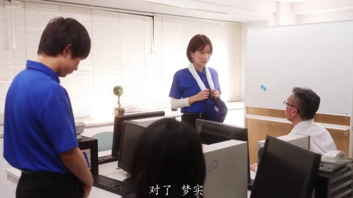 严肃 · 办公室 · 中景 · 站姿 · 电脑 · 对话 · 职场 · 蓝色POLO衫