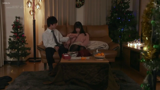 坐姿 · 交谈 · 全景 · 平静 · 客厅 · 正装 · 生活场景 · 圣诞树