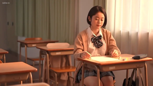 室内 · 坐姿 · 教室 · 专注 · 半身特写 · 课桌 · JK校服 · 学习行为