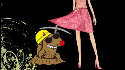 站立 · 腿部 · 窥视 · 粉色碎花裙 · 滑稽 · 平面背景 · 铁镐 · 卡通插画