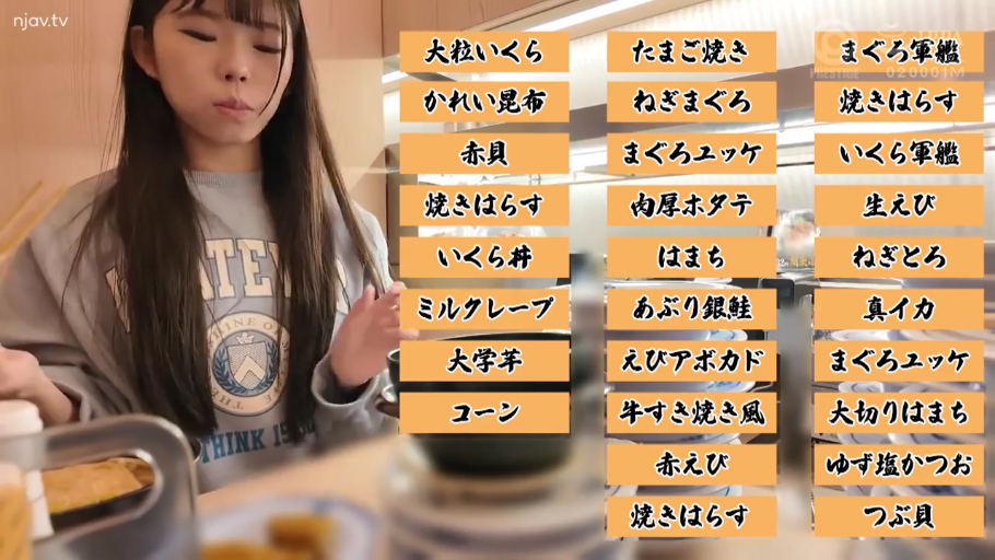 Sitting Posture · Smile · 上半身 · 餐厅 · 灰色长袖 · 点餐 · NJAV · 文字浮层