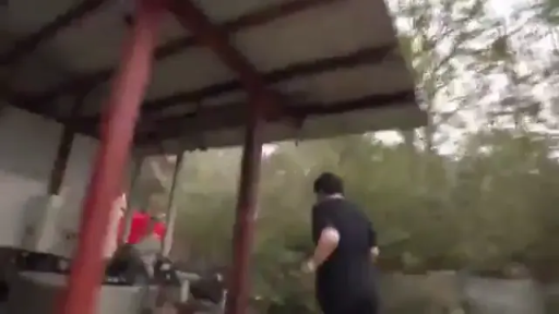 站立 · 全景 · 黑色T恤 · 模糊 · 走动 · 低画质 · 郊外 · 遮雨棚