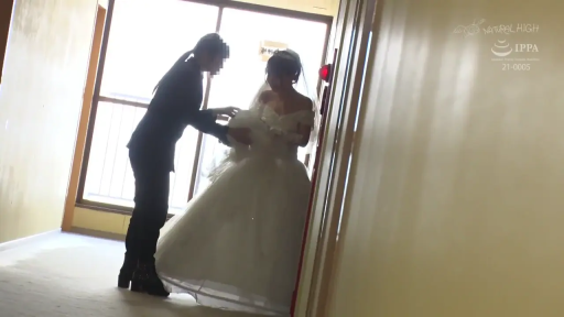 站立 · 全景 · 平静 · 室内走廊 · 婚纱 · 头纱 · 整理服饰 · 剪影效果