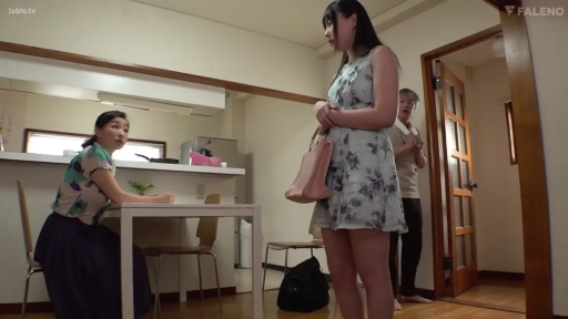 室内 · 座り姿勢 · 会話 · 微笑 · 遠景 · ハンドバッグ · 花柄のワンピース · 家庭