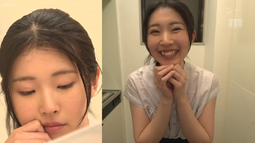 室内 · 脸部特写 · 交流 · 灿烂笑容 · 双手合十 · 灰色短袖衬衫 · 双镜头拼接