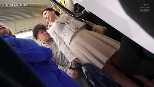 Stand · Train carriage · 忍耐 · Mature woman · Close your eyes · 侧面特写 · 珍珠耳饰 · 白色正装