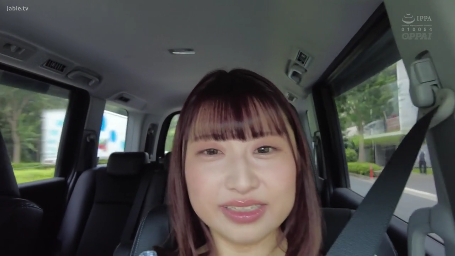 坐姿 · 脸部特写 · 微笑 · 对视 · 车内 · 蓝色上衣 · 齐刘海