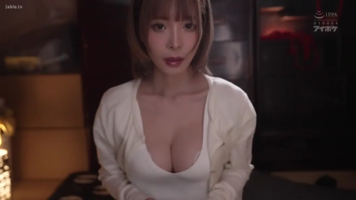 白色低胸内搭 · 近景 · Dimly lit room · Bewitching Temptation · Look straight into the camera · 背景纸箱 · 正向坐姿 · 深邃乳沟