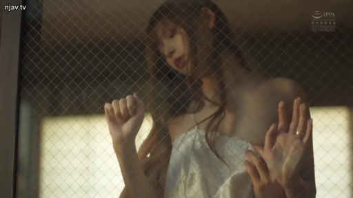 憂鬱 · 凝視 · 上半身 · 窗边 · 柔光 · 白色蕾丝内衣 · 铁丝网玻璃 · 手扶玻璃