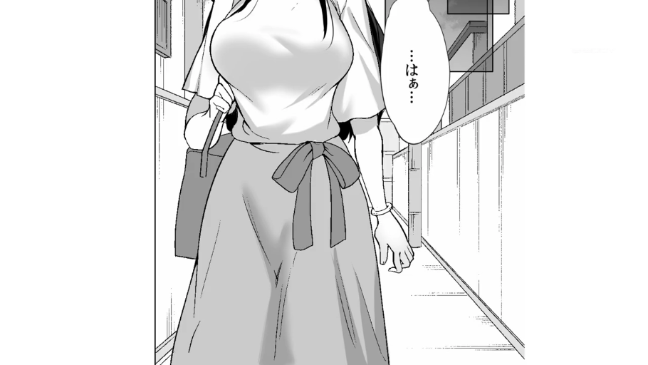 胸部 · 走廊 · 单肩包 · 黑白漫画 · 面部缺失 · 正面行走 · 短袖上衣与长裙 · 叹气