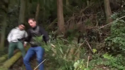 Serious · Stand · Medium shot · 行走 · 夹克 · Outdoor · 森林