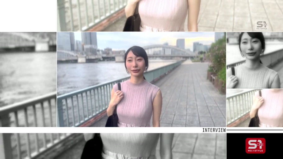 站姿 · 行走 · 单肩包 · 灿烂笑容 · 户外河边 · 粉色连衣裙 · 画面拼贴 · 街头采访