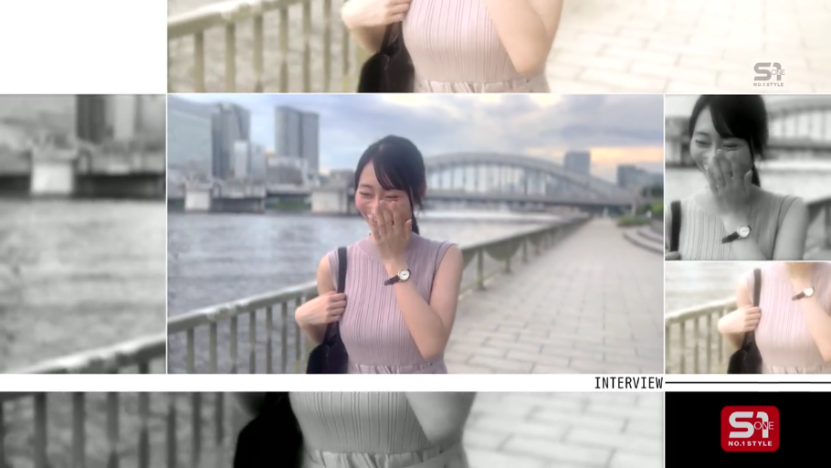 站立 · 微笑 · 半身 · 无袖针织衫 · 单肩包 · 拼贴图 · 户外河边 · 街头访问